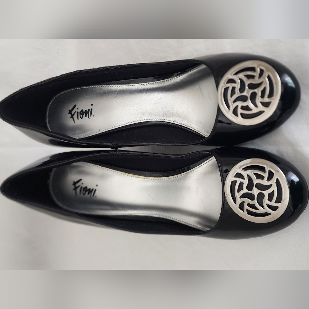 Brand New FIONI Black Wedges with Silver Detail